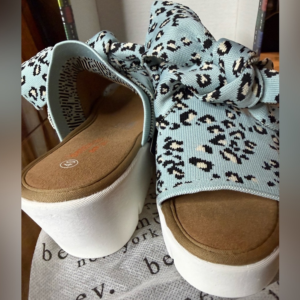 BERNIE MEV NY VENTI FREESIA BLUE LEOPARD PRINT LARGE BOW WEDGE HEEL - SIZE 40/9 - Picture 4 of 12